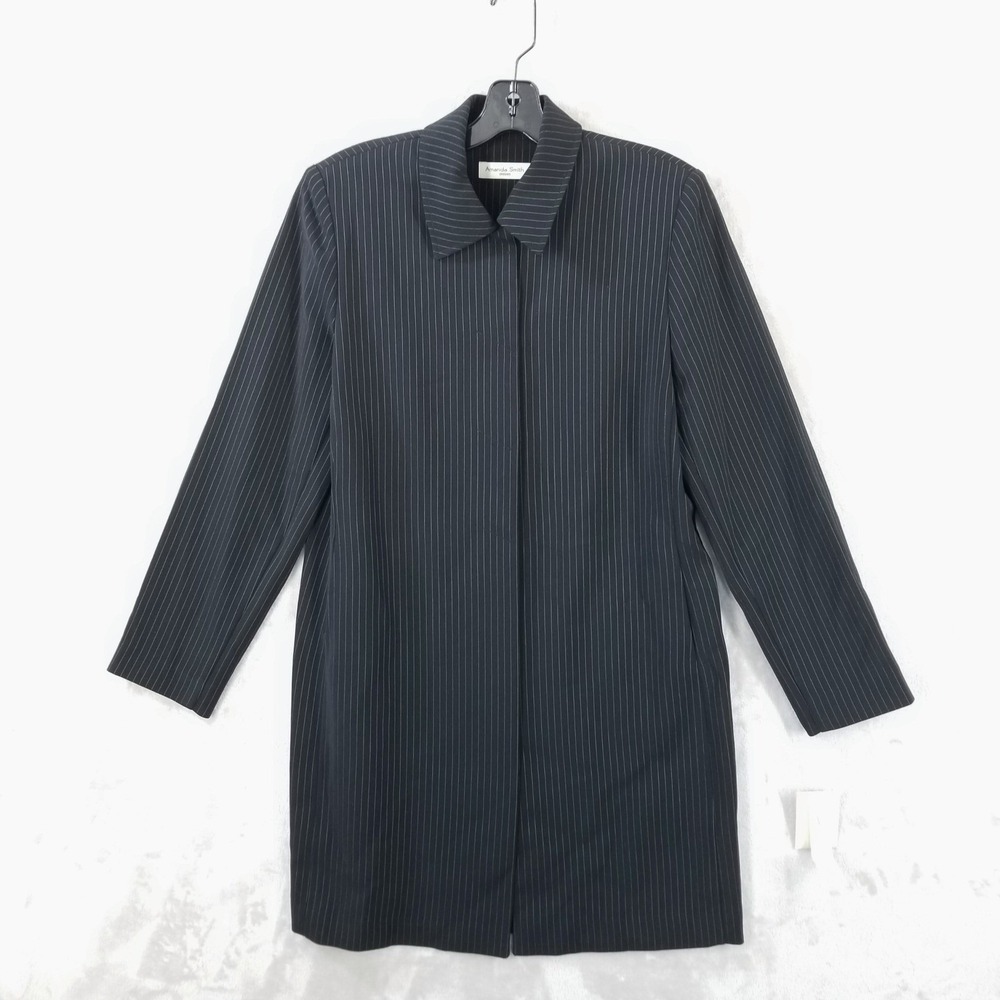 Vintage Amanda Smith Blazer Dress Womens 8 Black Pinstripe Button Front 90's Y2K